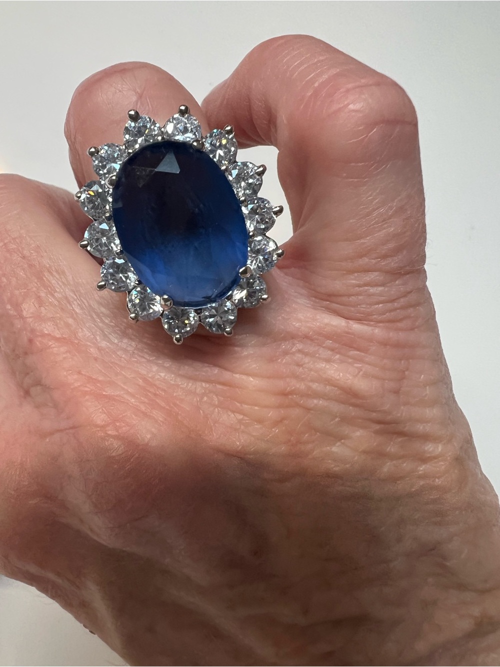 Kenneth Jay Lane Princess Diana inspired sapphire and cubic zirconia ring.